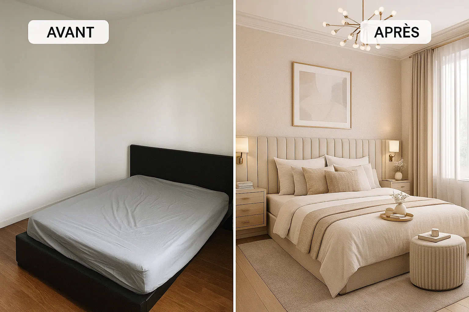Avant après chambre transformée