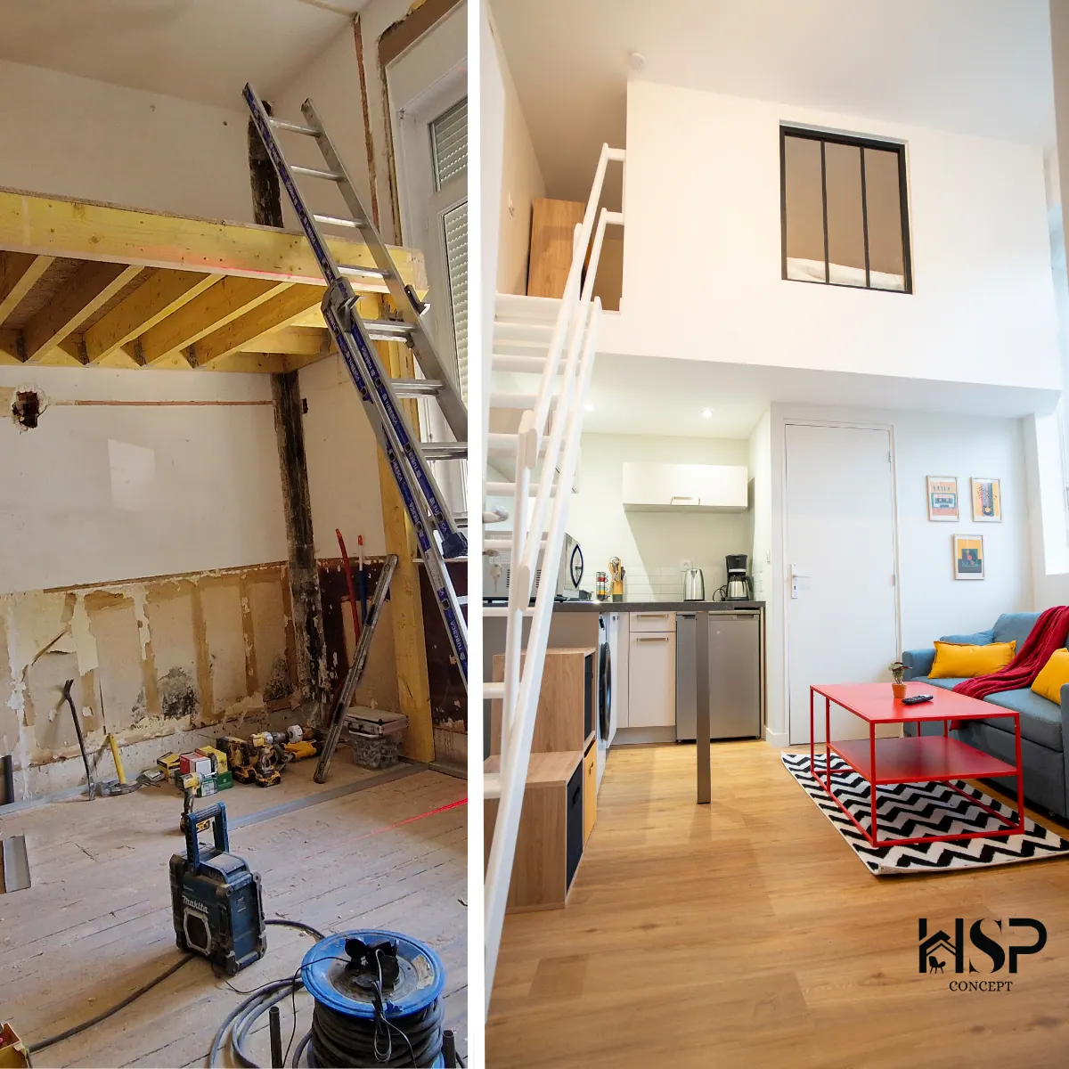 Avant-après d'un logement en location courte durée