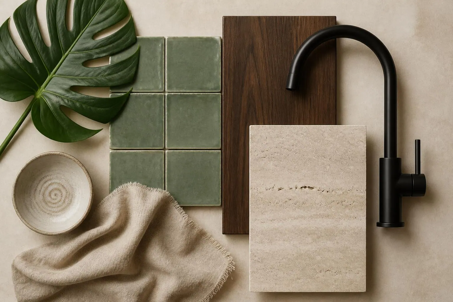 Moodboard cuisine balinaise Somain — matières et couleurs